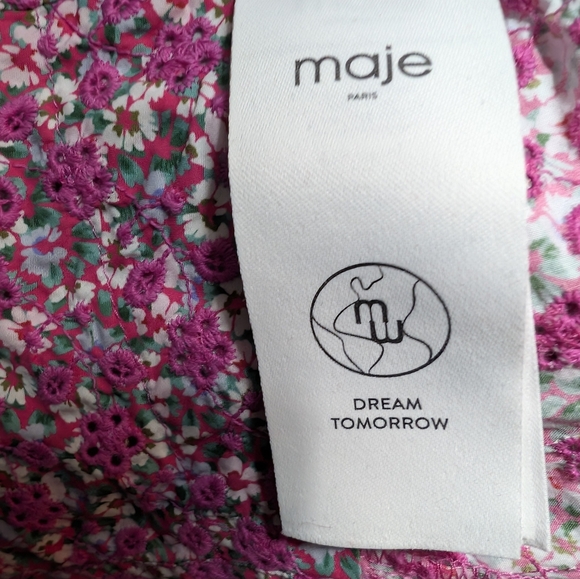 💘 Maje Floral embroidered lace print short puff sleeve dress 38 - Picture 11 of 13